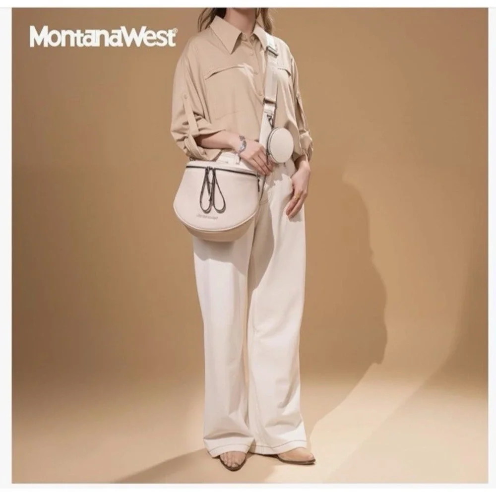 Montana West Pebbled Faux Leather Crossbody Bum Bag with Coin Purse Taupe NEW